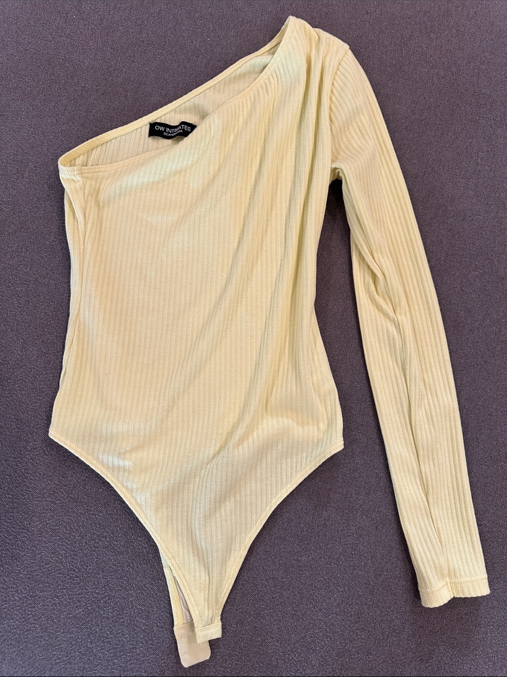 OW Intimates Collection Revolve Pale Yellow One Shoulder bodysuit small sleeve